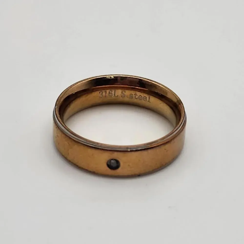 316L Stainless Steel Two-Tone Band Ring with Small Diamond Accent (7.25)